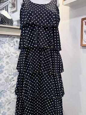 Kim Rogers Black White Polka Dot Tiered Ruffle Maxi Dress